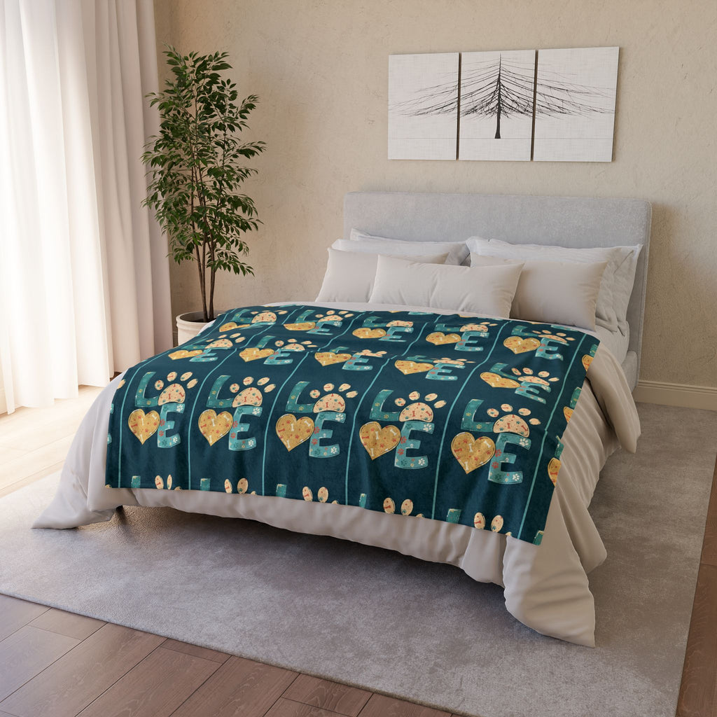 Pet Paw Love Blanket — Cozy Soft Polyester Throw for Dog & Cat Lovers