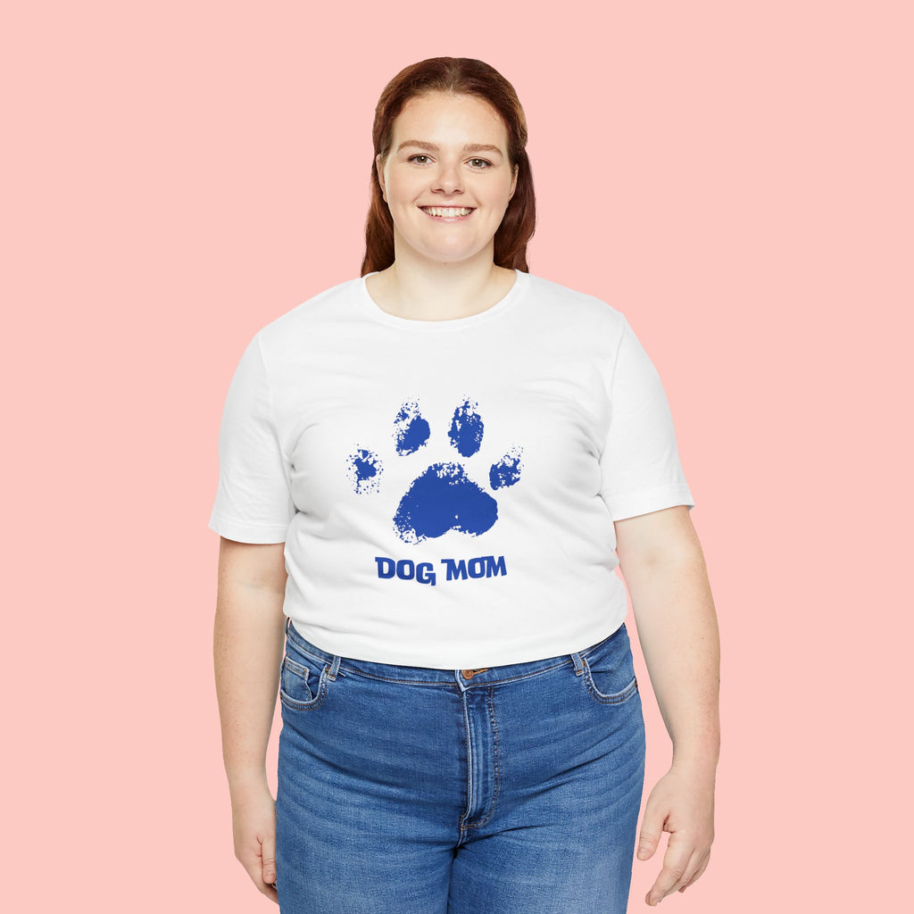 Dog Mom Paw Print T-Shirt — Distressed Blue Design
