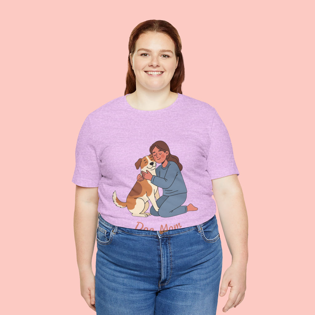Dog Mom T‑Shirt — Cute Woman Hugging Dog Graphic Tee