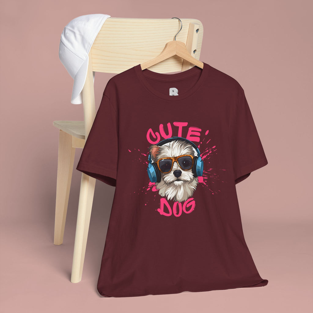 Cute Dog Tee — Headphones Puppy Graphic T-Shirt