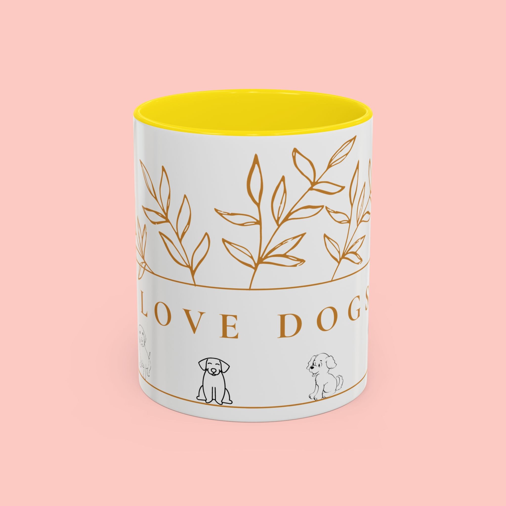 I Love Dogs Accent Coffee Mug — Gold Leaf Dog Lover Ceramic Mug (11oz & 15oz)