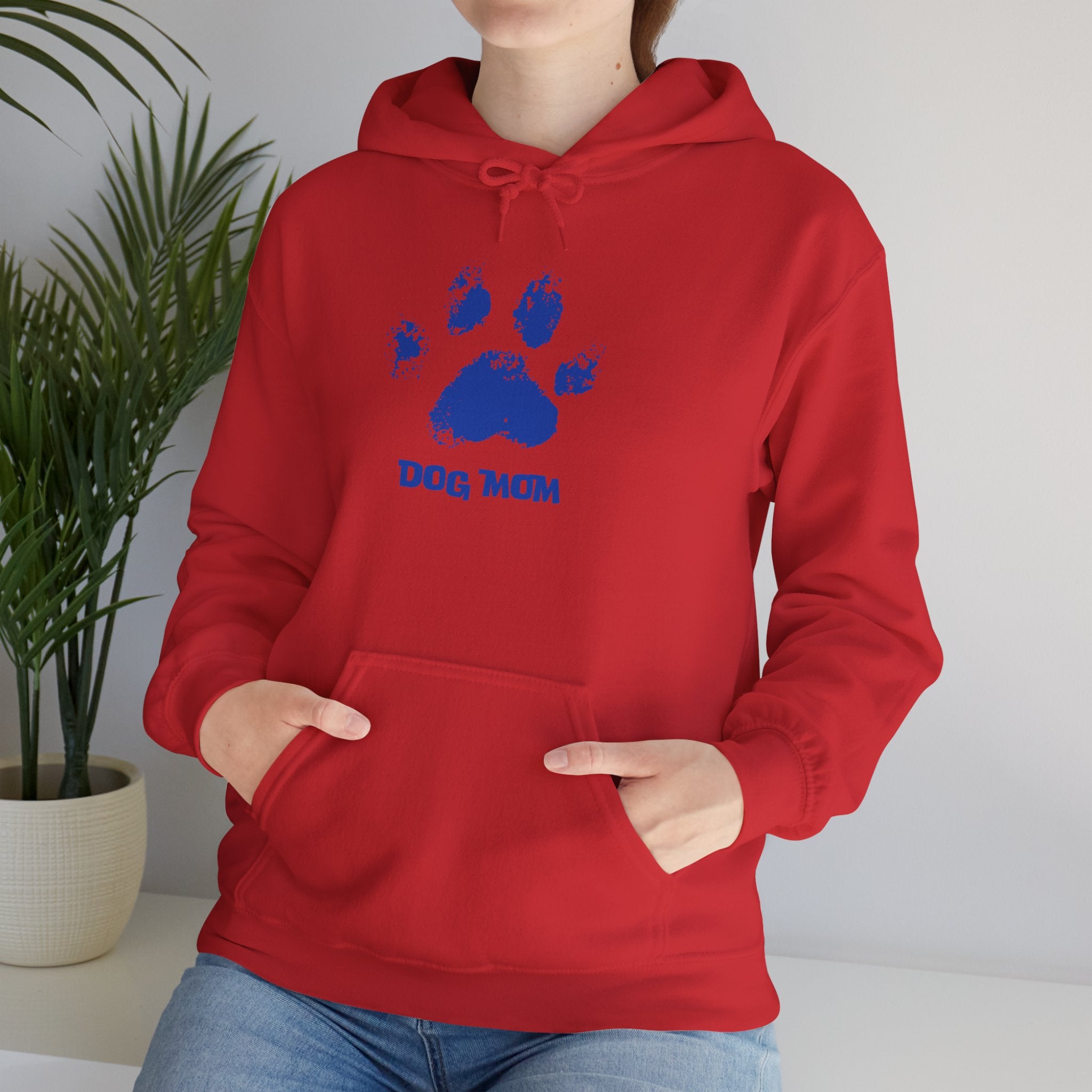 Dog Mom Paw Print Hoodie – Cute Pet Lover Sweatshirt, Blue Paw 'DOG MOM' Design