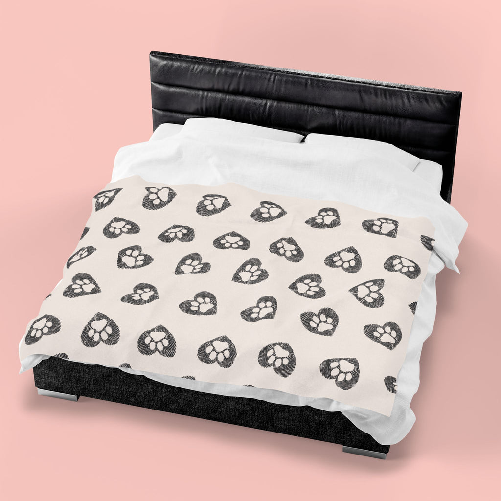 Paw Heart Velveteen Plush Blanket — Soft Cozy Pet Lover Throw