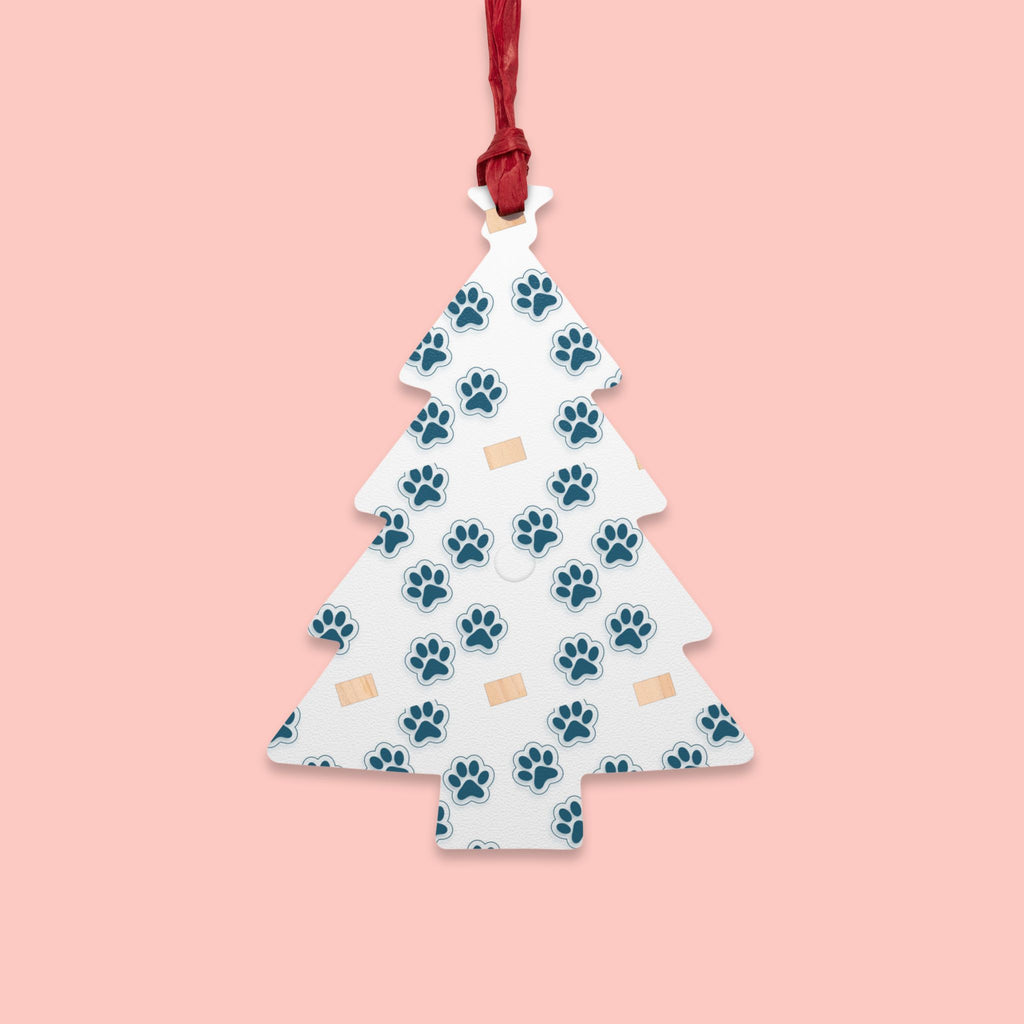 Bell Wooden Ornament with Paw Print & Bandage Pattern — Pet Memorial Holiday Decoration