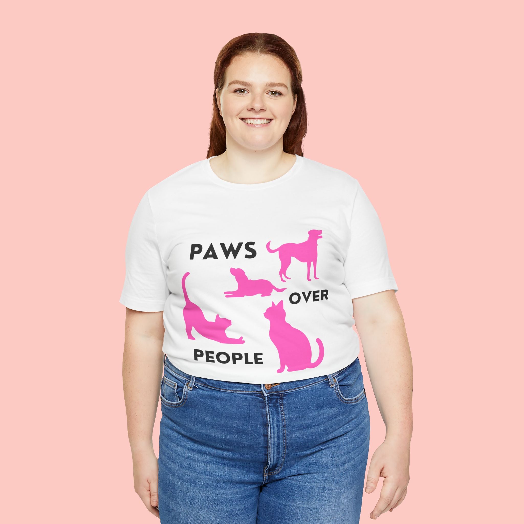 Paws Over People Tee — Pink Cats & Dogs Graphic T-Shirt