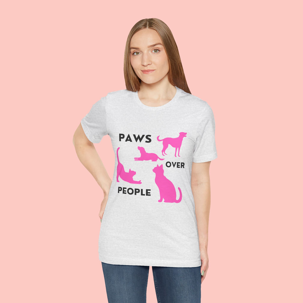 Paws Over People Tee — Pink Cats & Dogs Graphic T-Shirt
