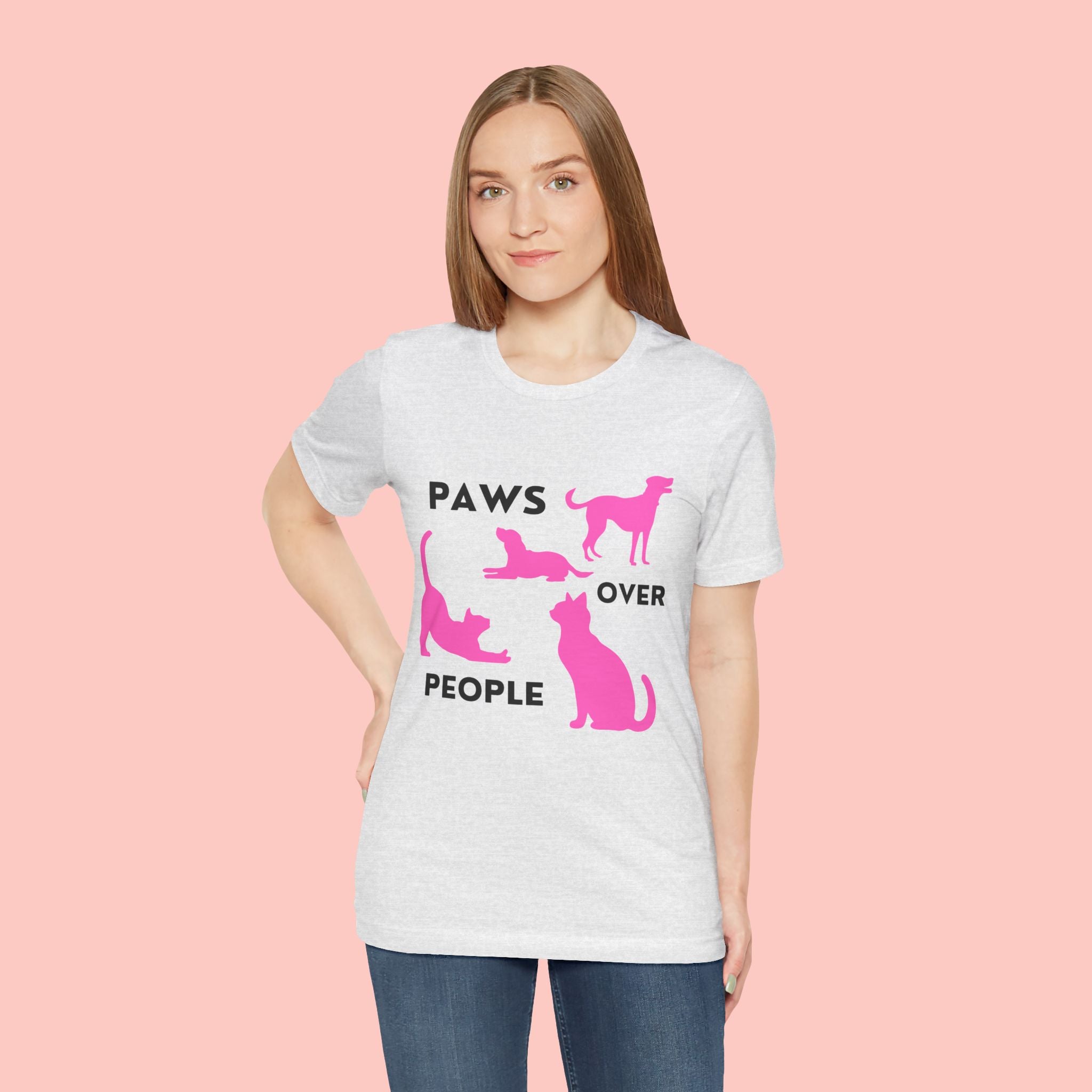Paws Over People Tee — Pink Cats & Dogs Graphic T-Shirt