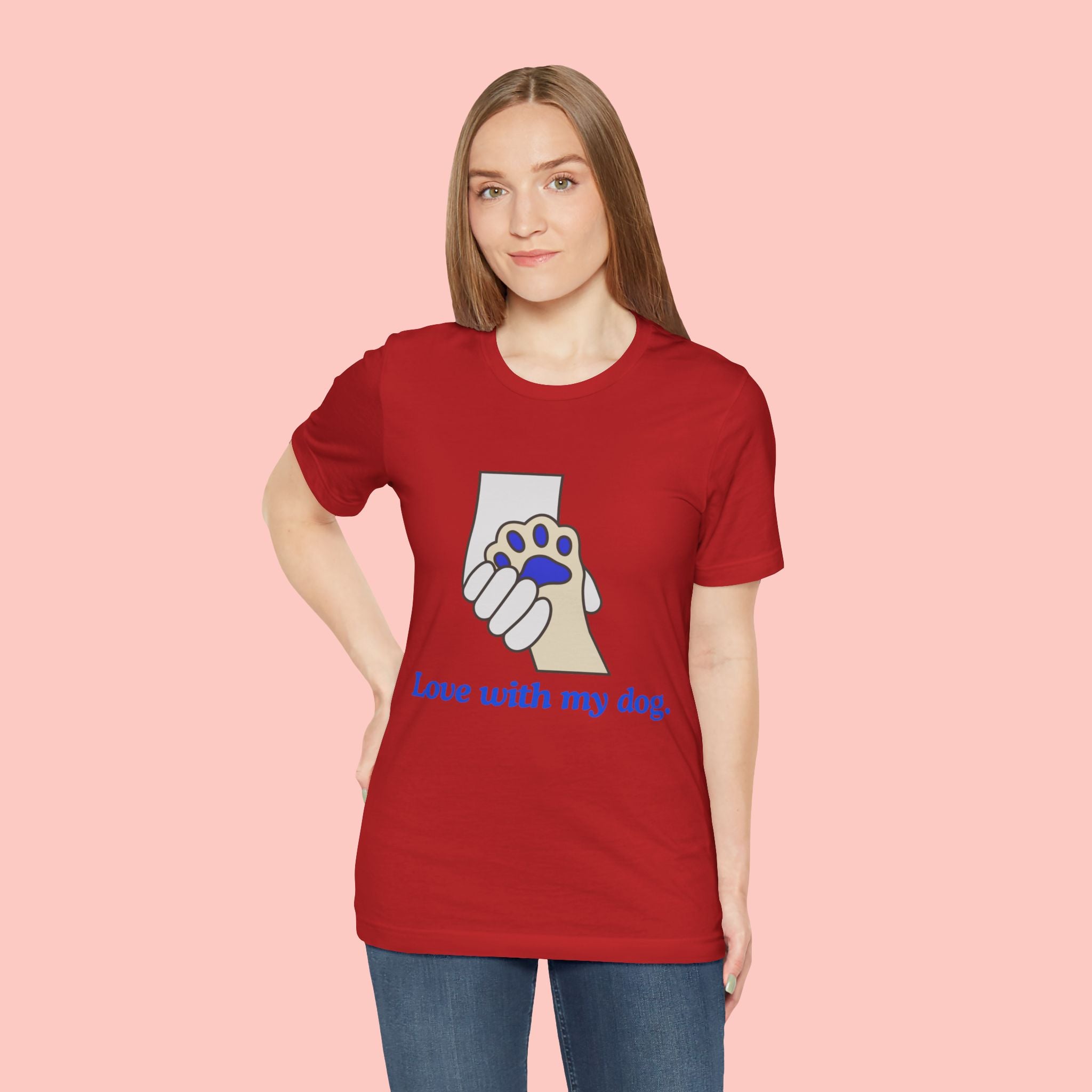 Dog Lover T-Shirt — "Love with my dog." Paw Print Graphic