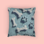 Woven Pillow — Blue Paw & Bone Pattern Decorative Pillow