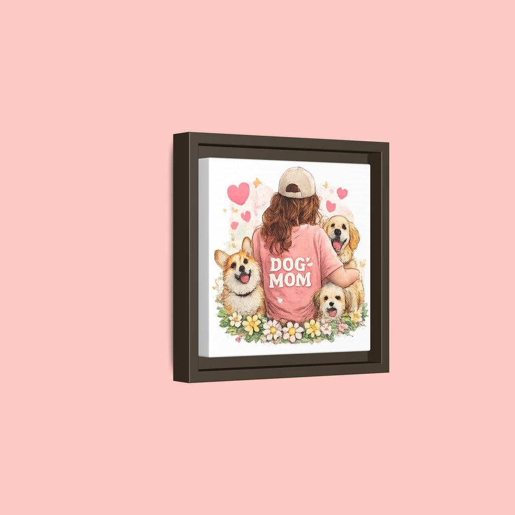 Dog Mom Canvas Print — Framed Matte Wall Art with Cute Dogs & Hearts