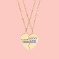 Break-Apart Heart Necklace Set — "Lucky Mom" & "Lucky Me" Engraved Split Pendant