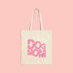 Dog Mom Canvas Tote Bag — Pink Retro Graphic Cotton Shopper for Pet Lovers