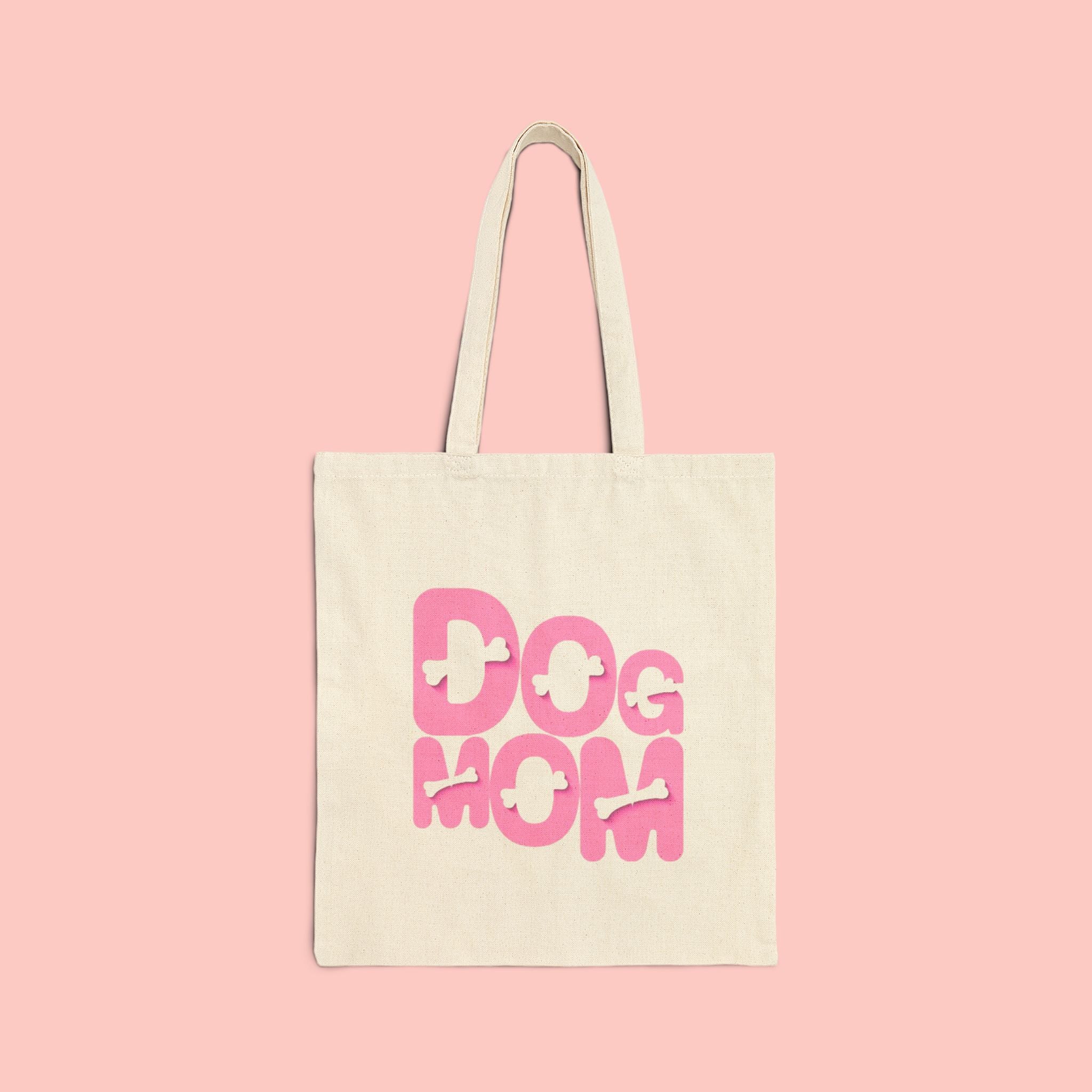 Dog Mom Canvas Tote Bag — Pink Retro Graphic Cotton Shopper for Pet Lovers