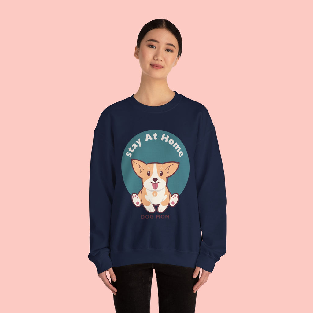 Stay At Home Dog Mom Crewneck Sweatshirt — Cute Corgi Graphic Sweatshirt
