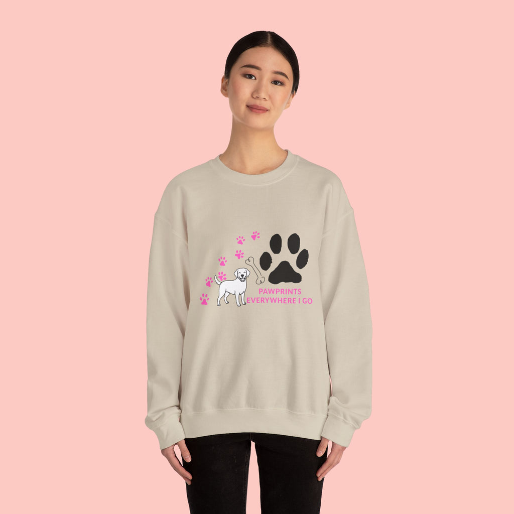 Crewneck Sweatshirt — "Pawprints Everywhere I Go" Dog Lover Graphic