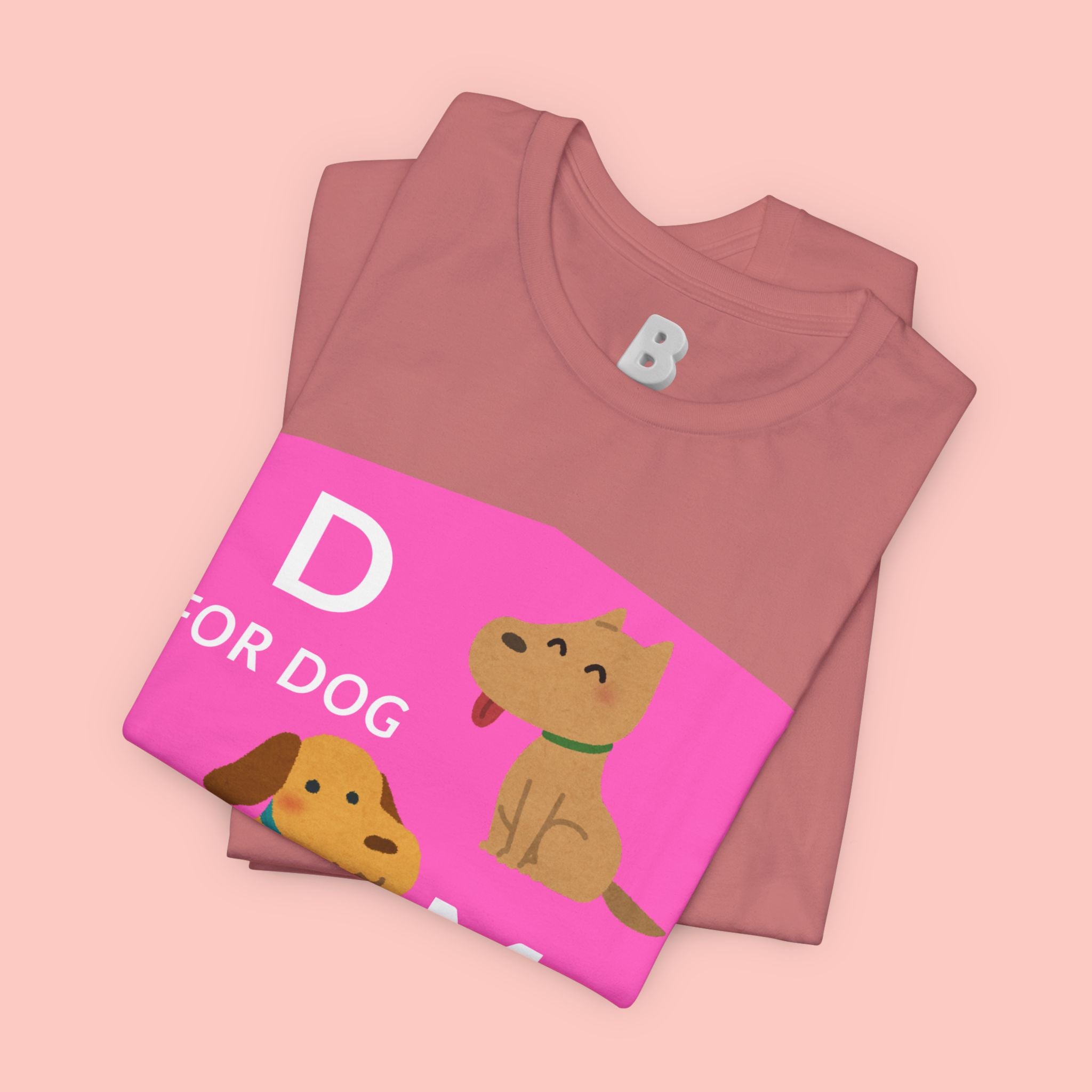 Dog Mom T-Shirt — Cute Pink "D for Dog, M for Mom" Graphic Tee