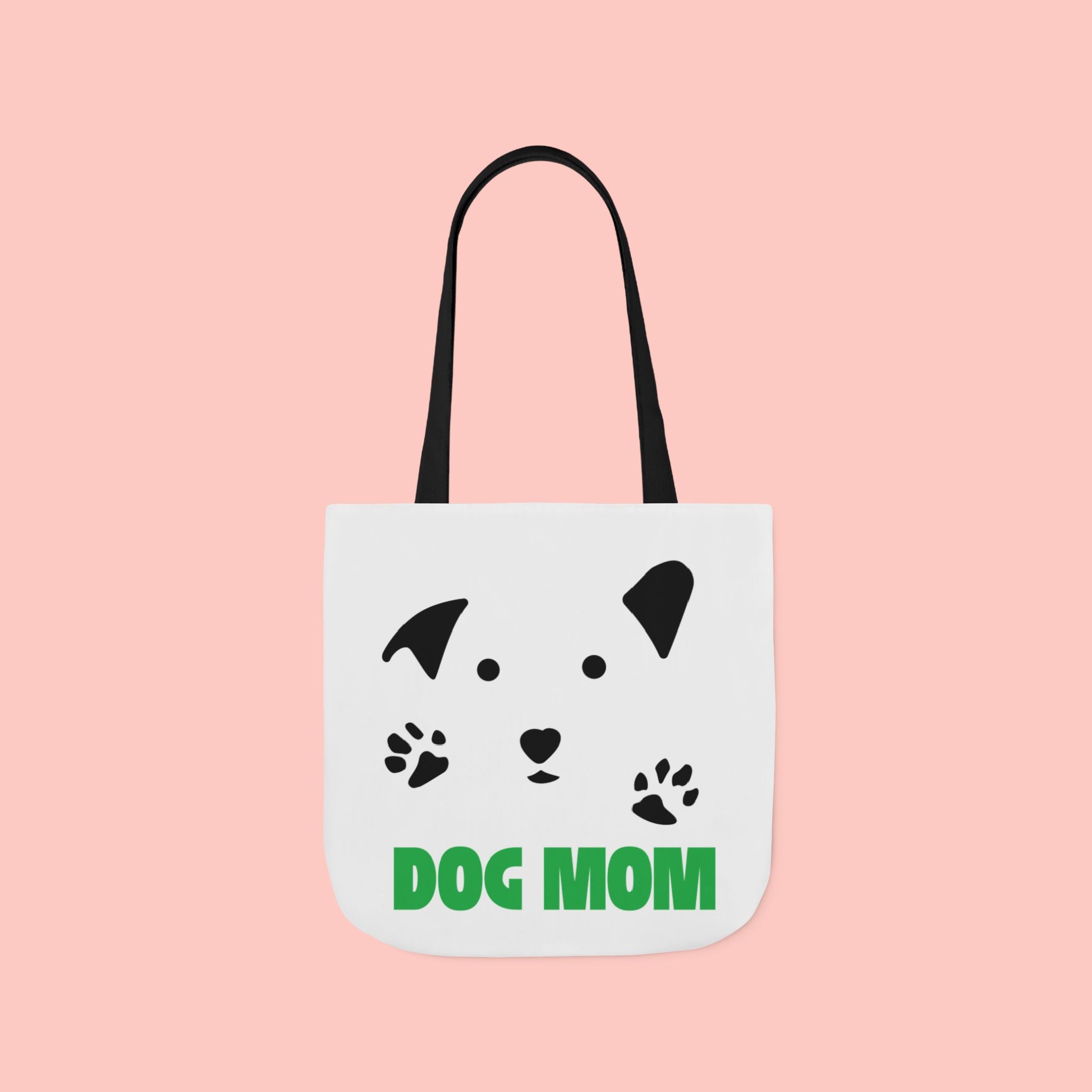 Dog Mom Canvas Tote Bag — Cute Paw Print Dog Face Tote for Pet Lovers