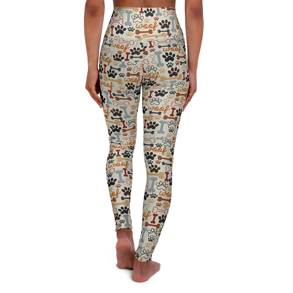 Dog Paw & Bone High-Waisted Yoga Leggings — 'Woof' Patterned Activewear