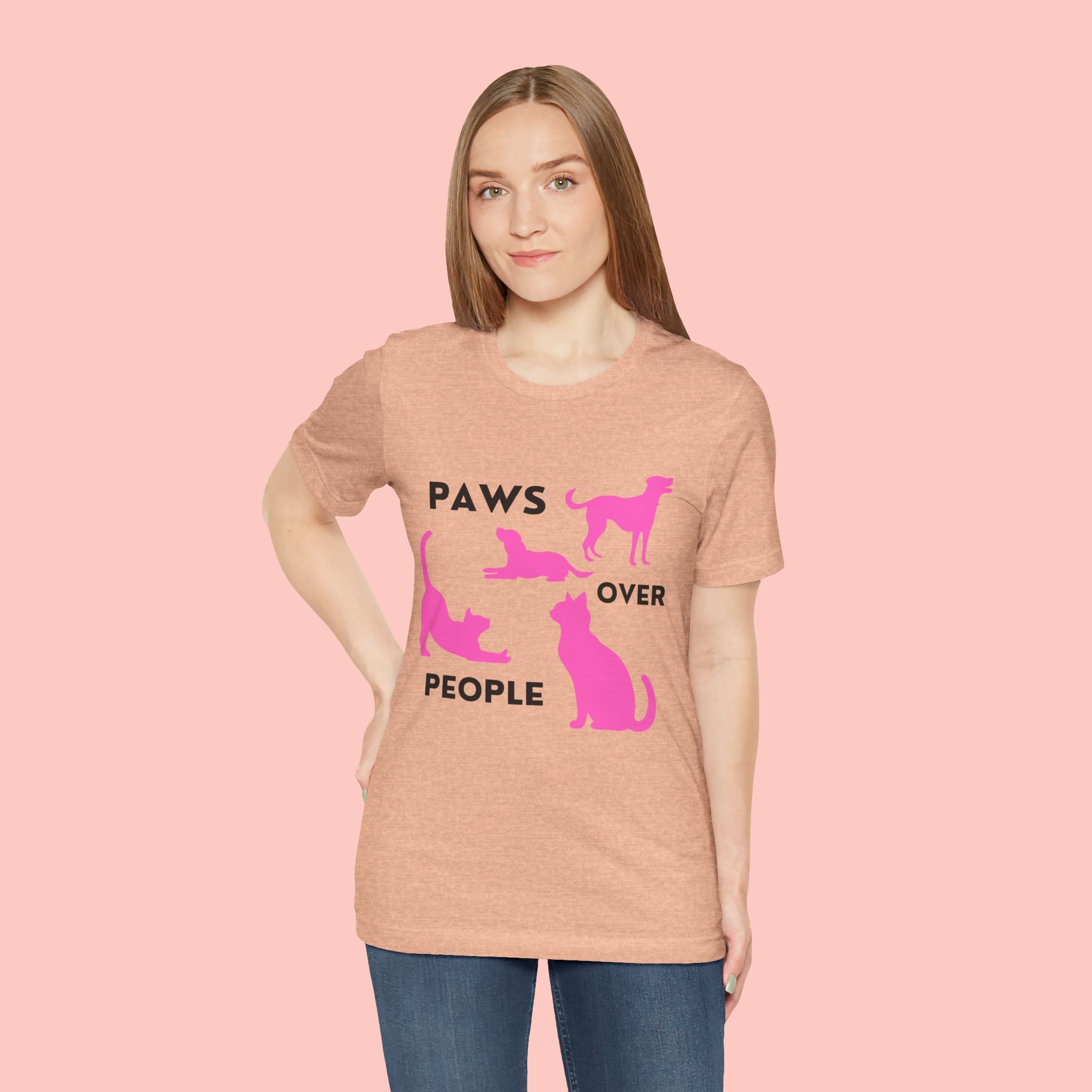 Paws Over People Tee — Pink Cats & Dogs Graphic T-Shirt