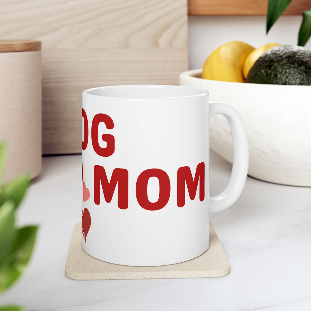 Dog Mom Ceramic Mug – Heart & Paw Print Coffee Cup (11oz/15oz)