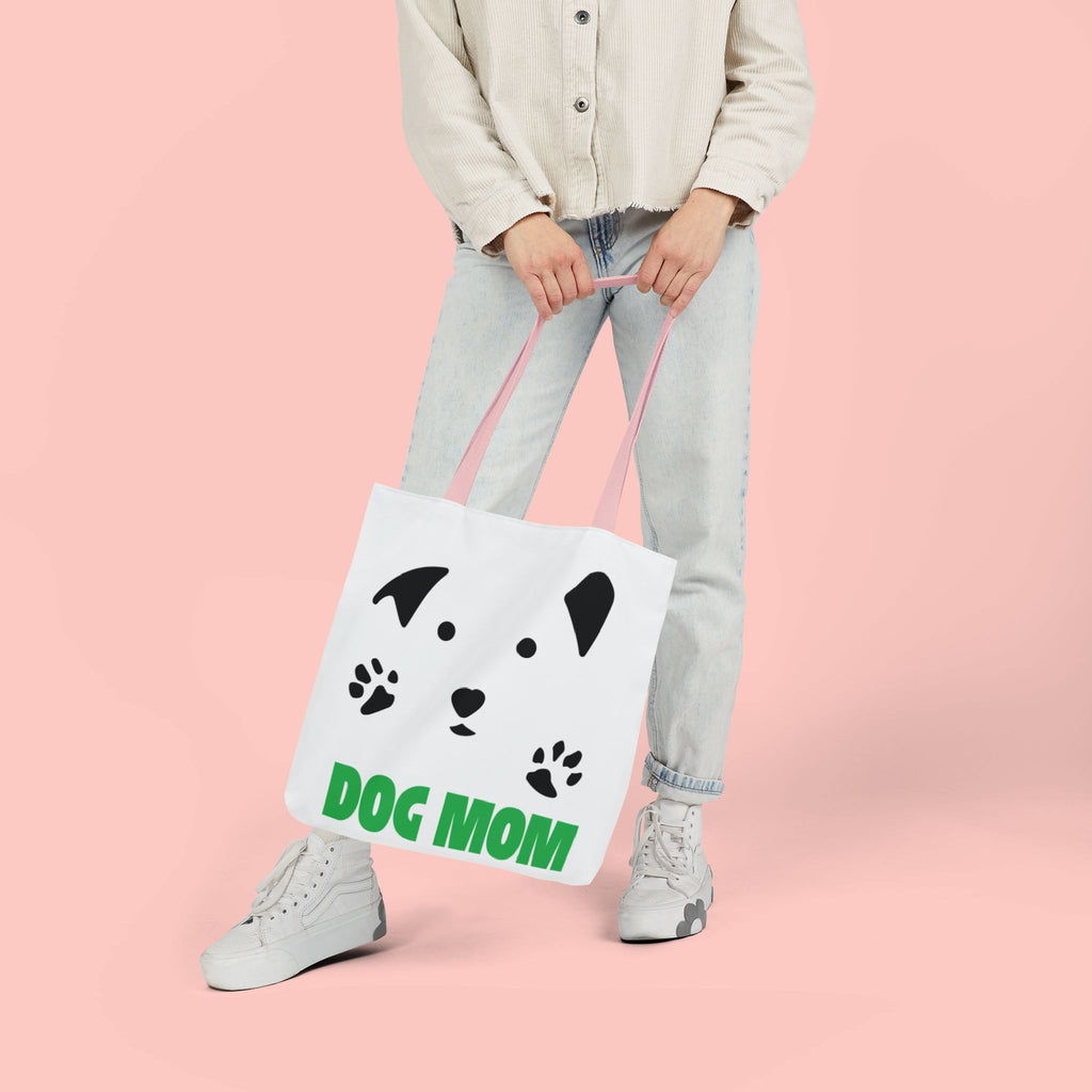 Dog Mom Canvas Tote Bag — Cute Paw Print Dog Face Tote for Pet Lovers