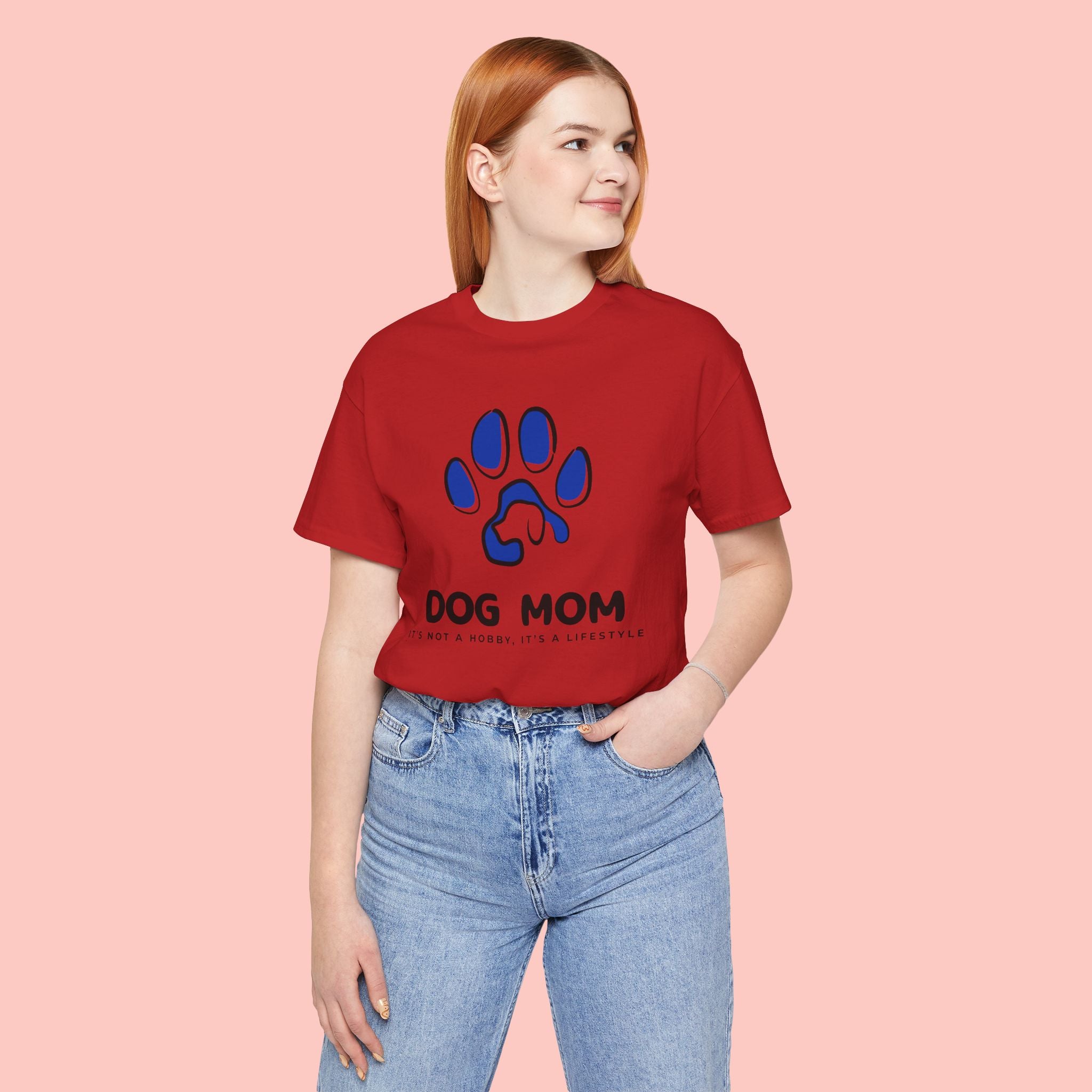 Dog Mom T-Shirt – Blue Paw Graphic "Dog Mom: It's Not a Hobby, It's a Lifestyle"