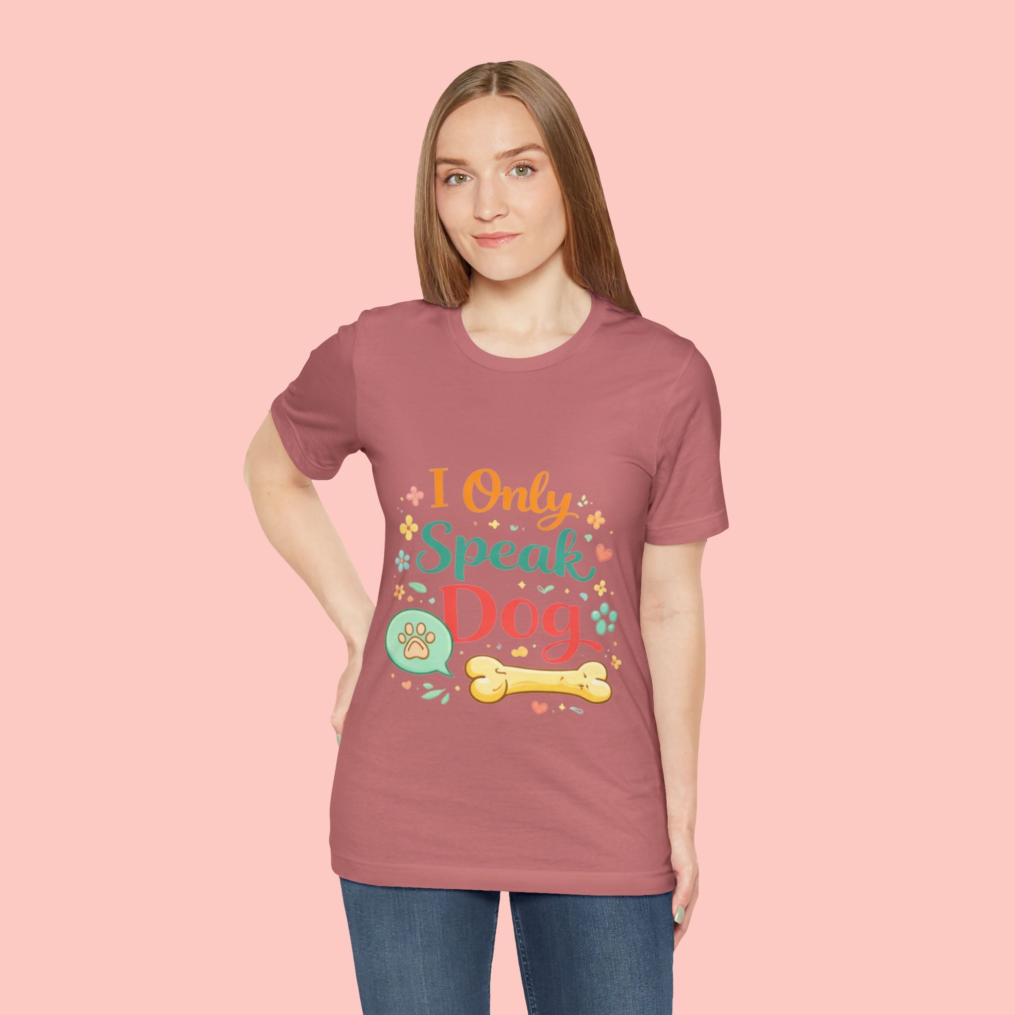 Dog Lover T‑Shirt – "I Only Speak Dog" Cute Paw & Bone Graphic Tee