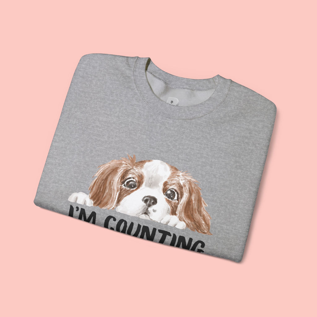 Dog Mom Sweatshirt - "I'm Counting On My Dog" Cute Cavalier King Charles Crewneck