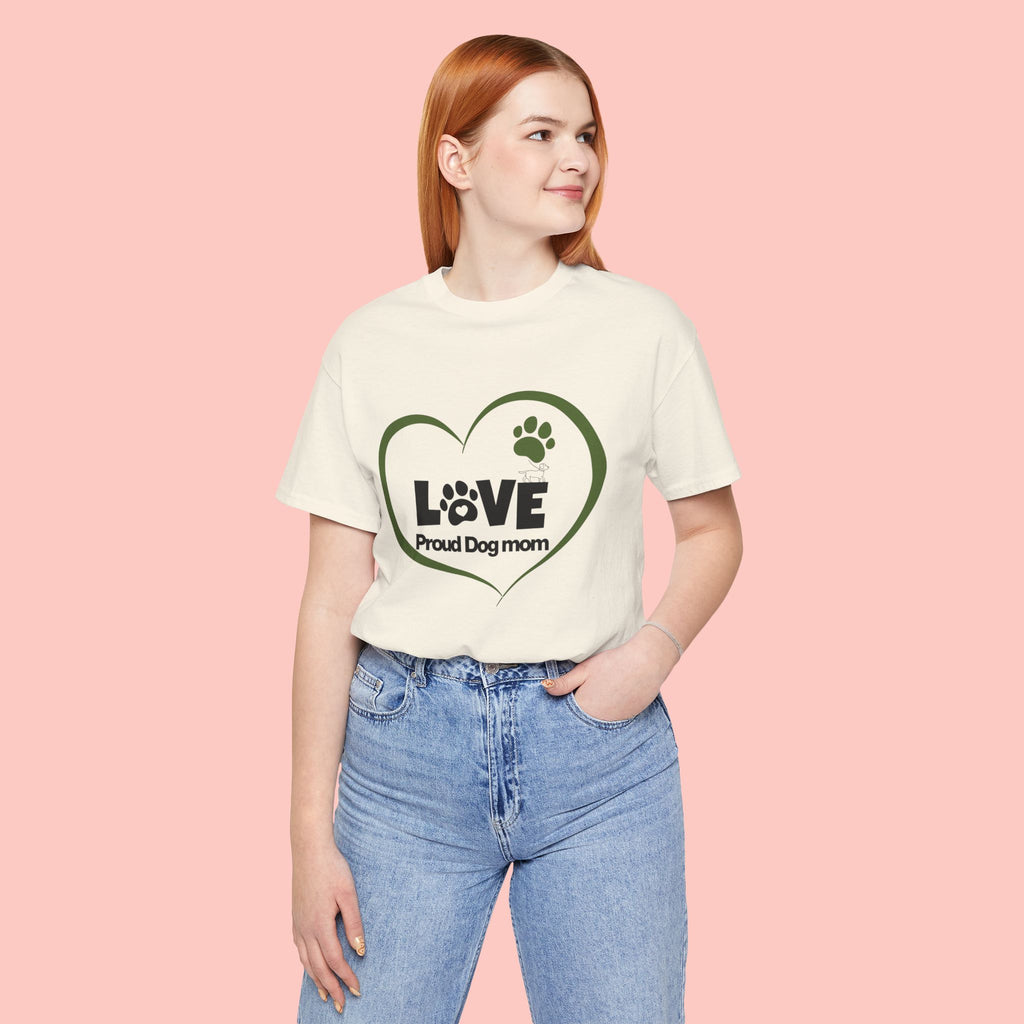 Dog Mom Love T-Shirt — "LOVE Proud Dog Mom" Heart Paw Tee
