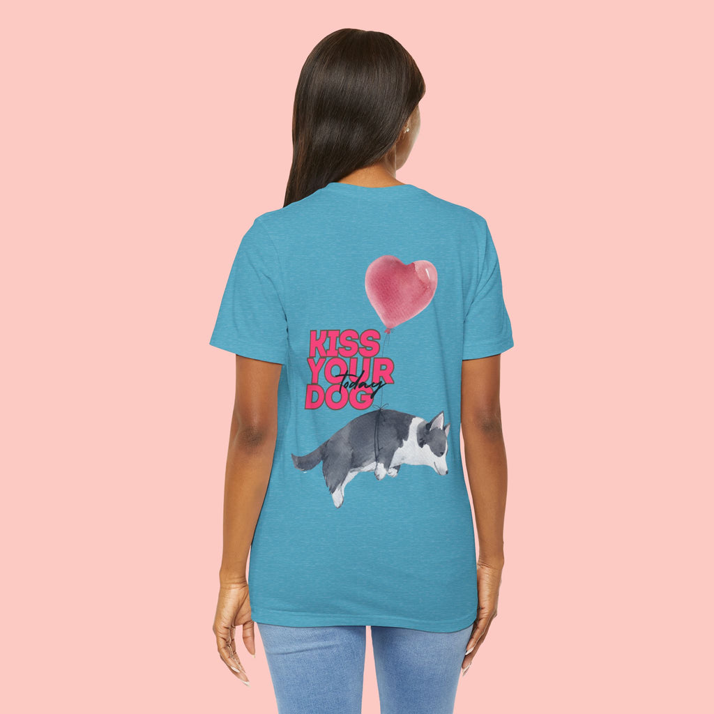 Kiss Your Dog Tee — Corgi Heart Balloon Graphic T-Shirt
