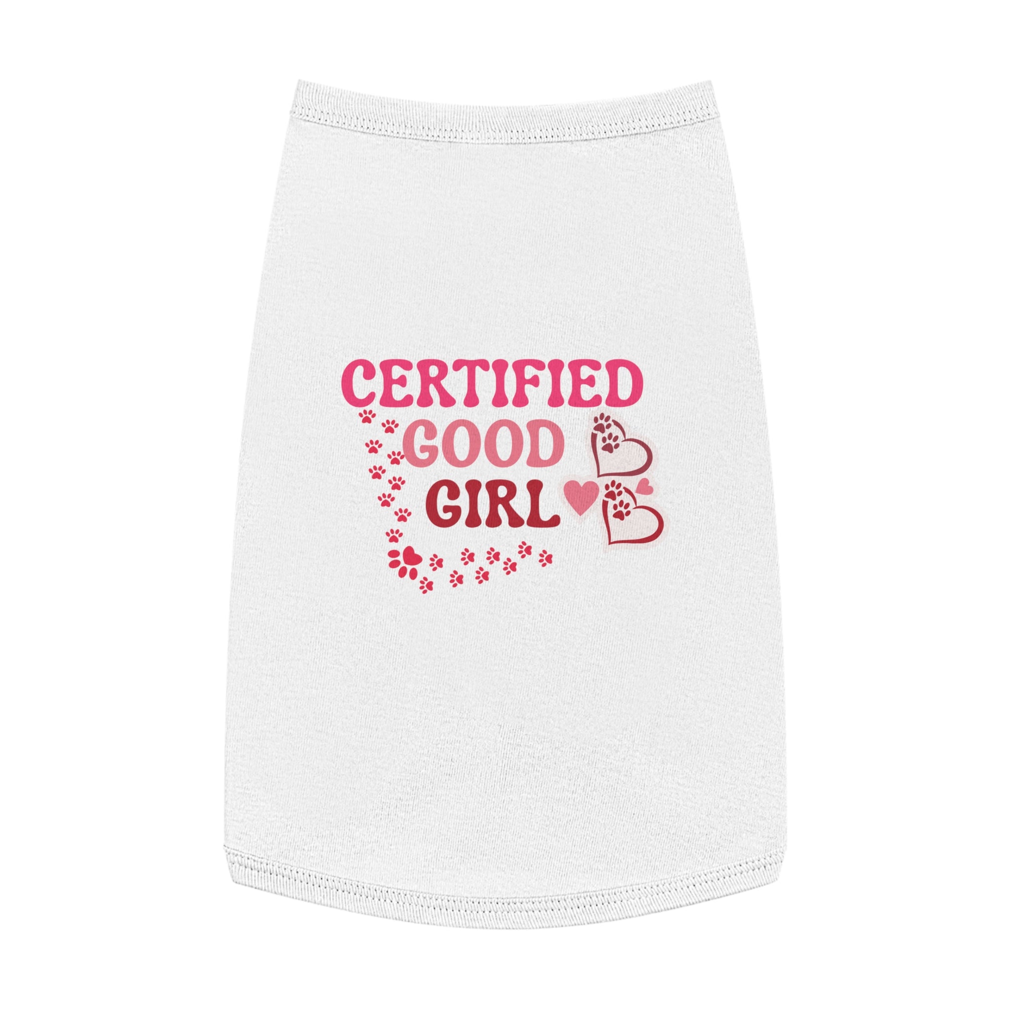 Pet Tank Top — "Certified Good Girl" Pink Paw Hearts Dog Tank