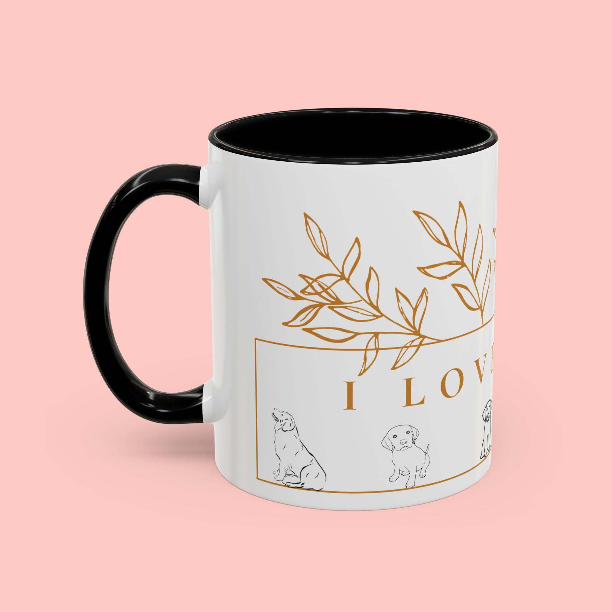 I Love Dogs Accent Coffee Mug — Gold Leaf Dog Lover Ceramic Mug (11oz & 15oz)