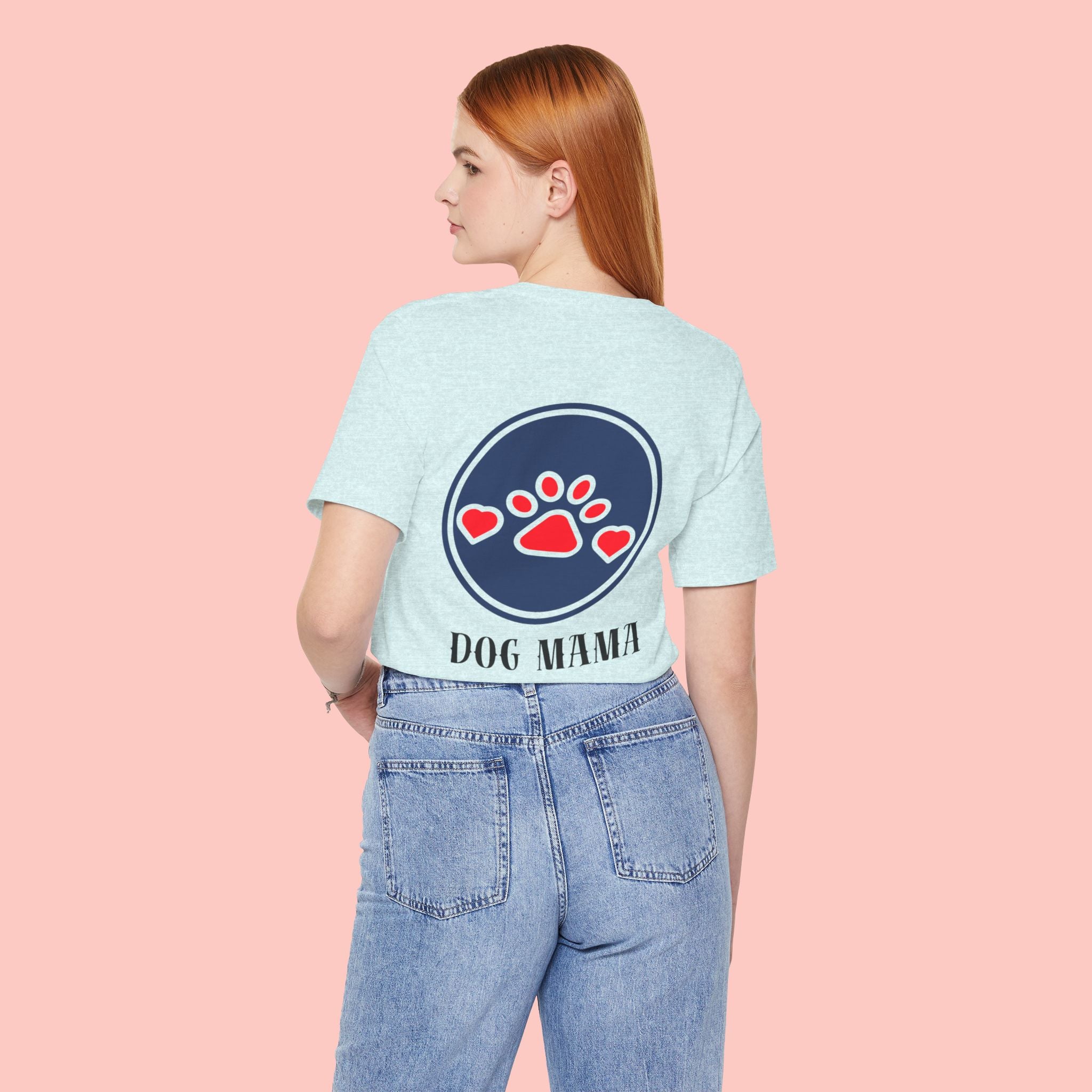 Dog Mama Tee - Paw Print Heart Graphic Short Sleeve Shirt