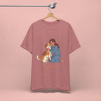 Dog Mom T‑Shirt — Cute Woman Hugging Dog Graphic Tee