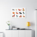 Holiday Dogs Canvas Wall Art — Cute Dachshund, Pug & Mixed Breeds in Winter Sweaters