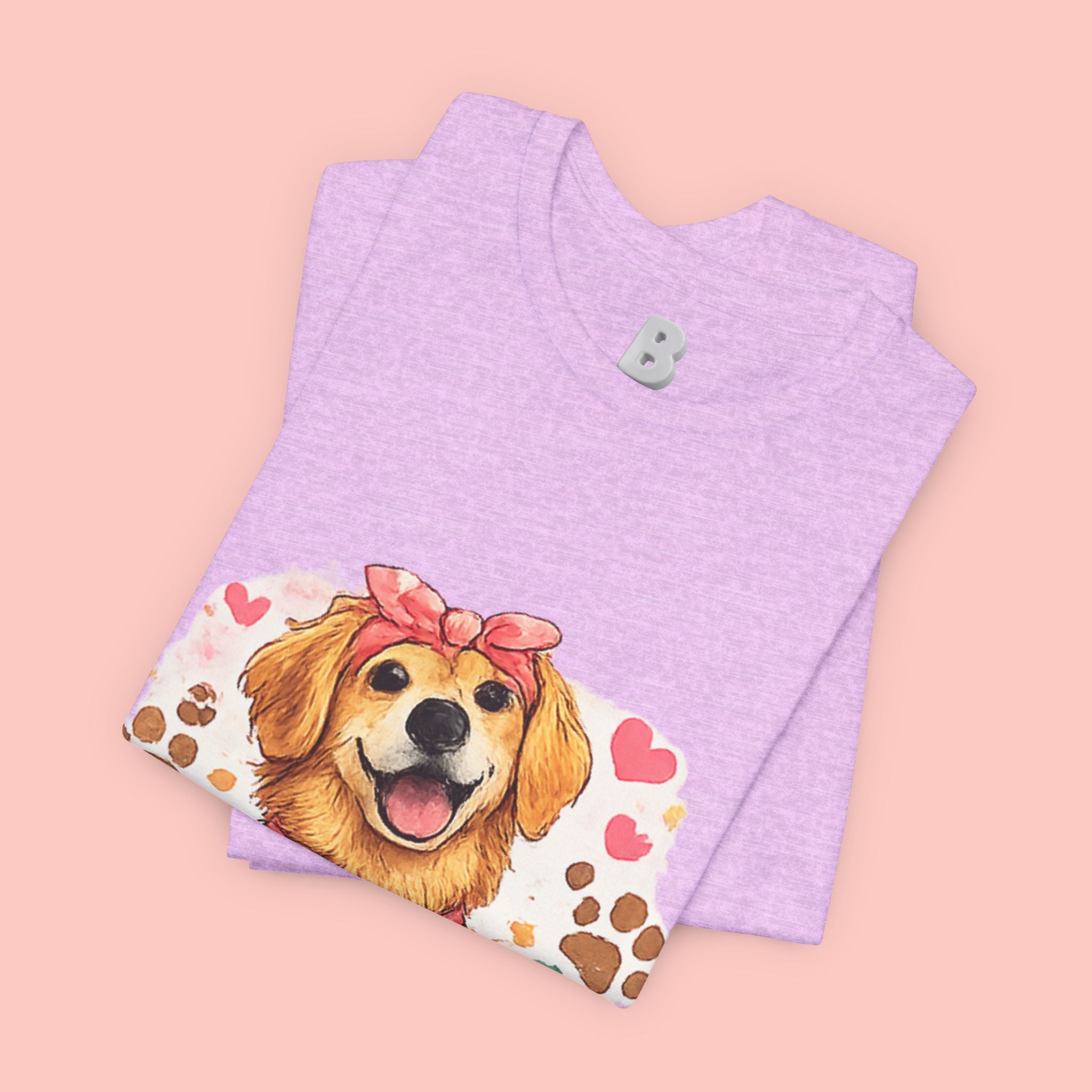 Dog Mom T-Shirt – Cute Golden Retriever Design with Hearts & Paw Prints