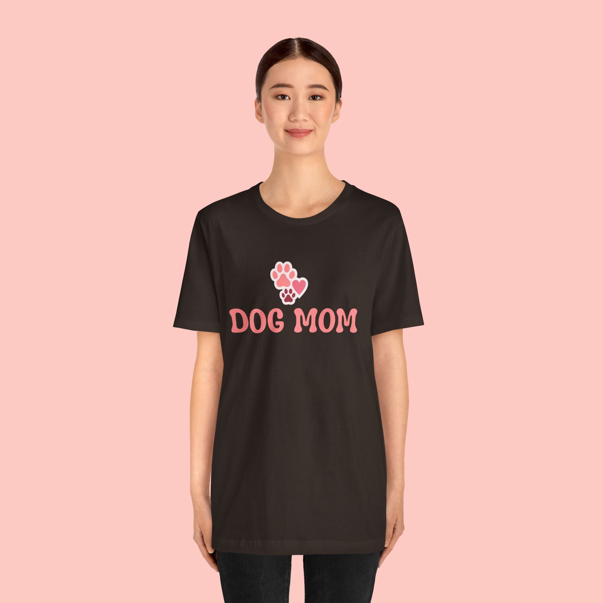 Dog Mom T-Shirt — Pink Paw Graphic Tee for Dog Lovers