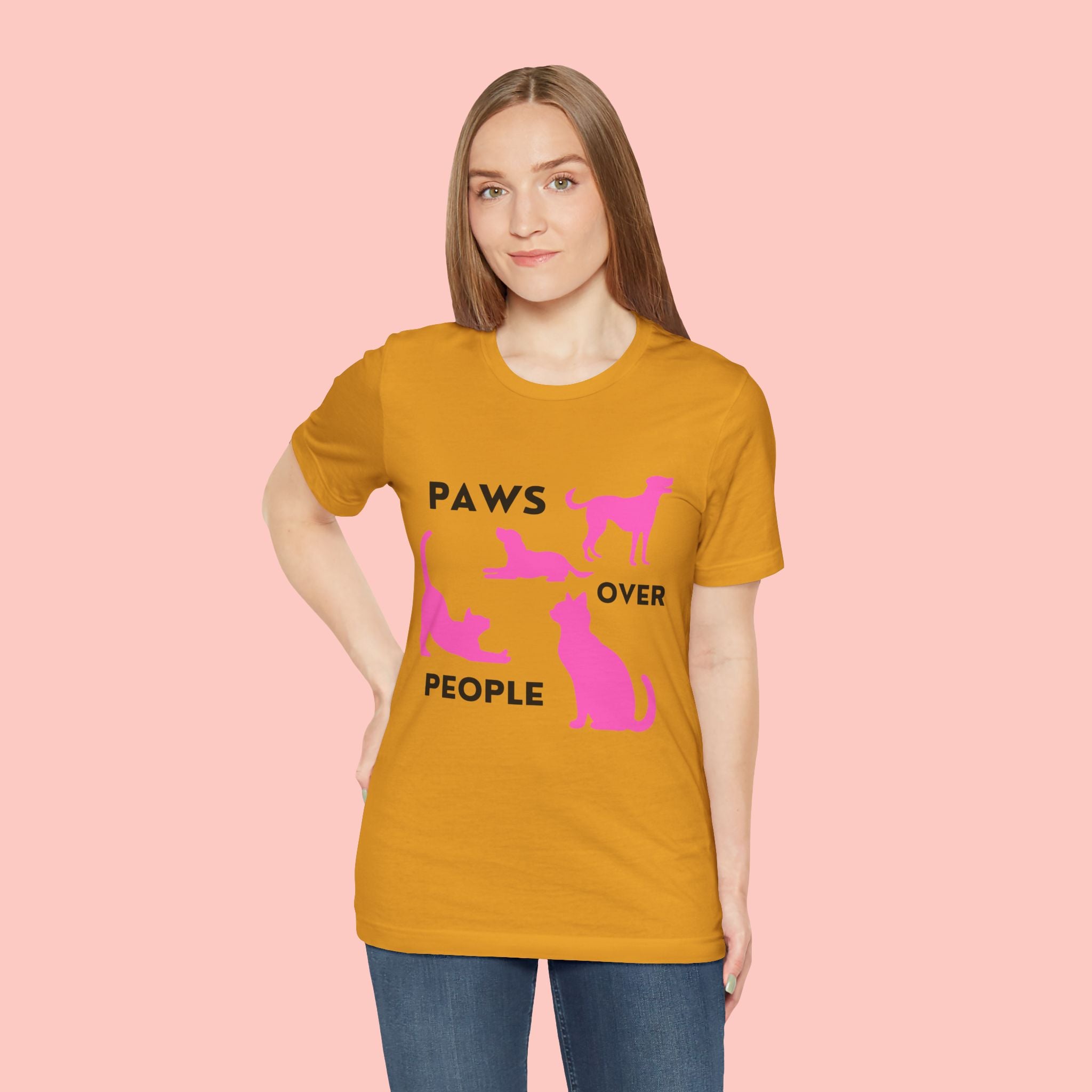 Paws Over People Tee — Pink Cats & Dogs Graphic T-Shirt