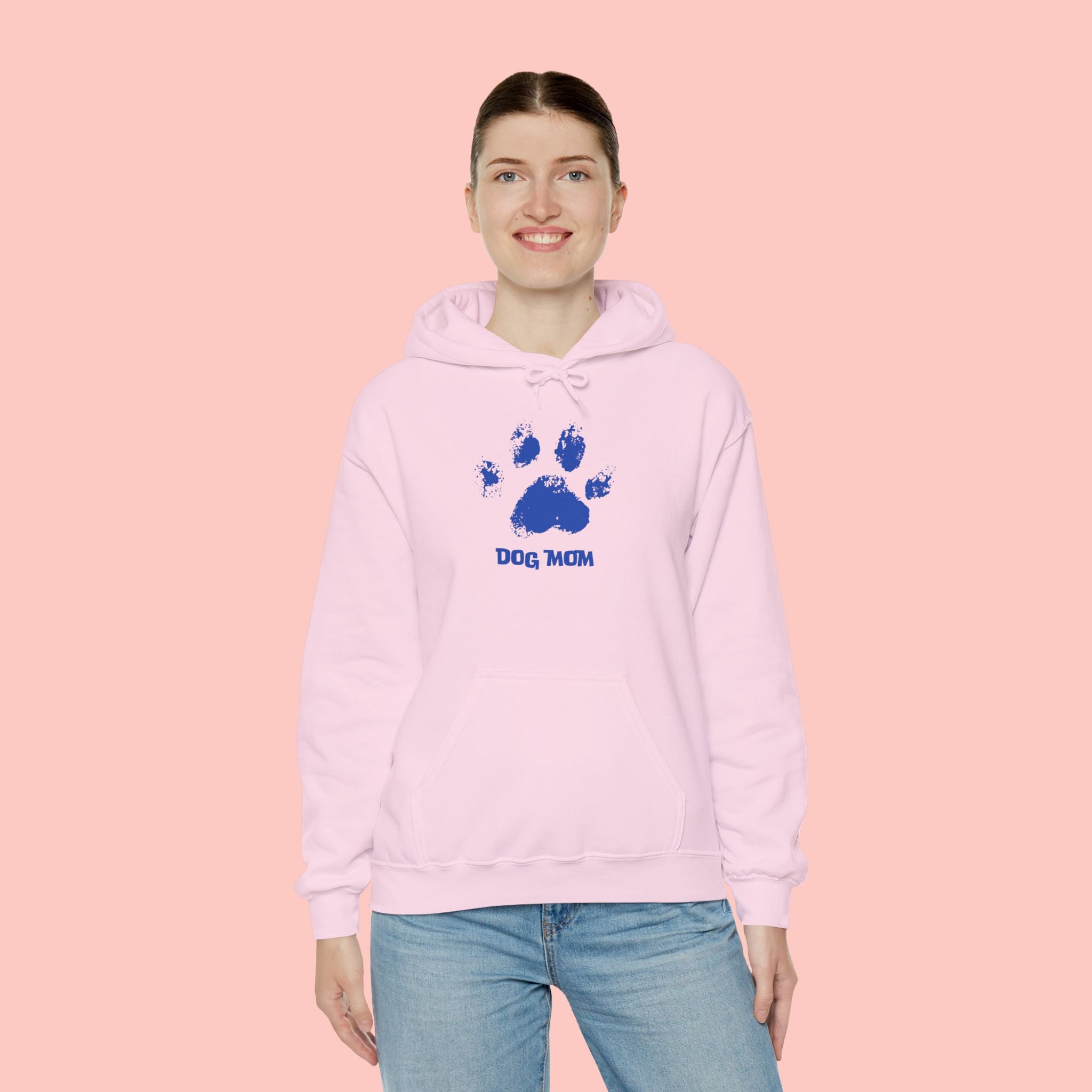 Dog Mom Paw Print Hoodie – Cute Pet Lover Sweatshirt, Blue Paw 'DOG MOM' Design