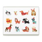 Holiday Dogs Canvas Wall Art — Cute Dachshund, Pug & Mixed Breeds in Winter Sweaters