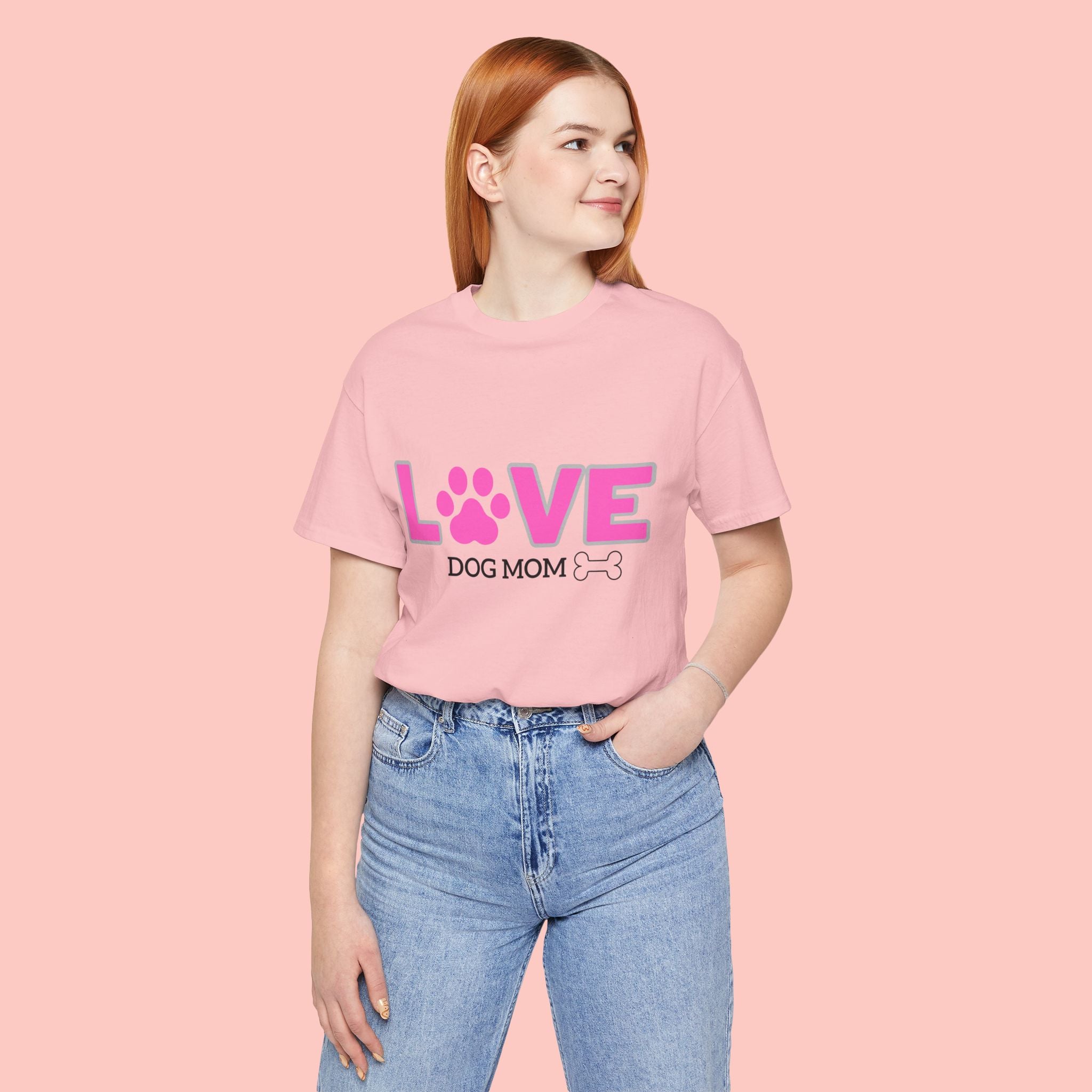 Love Dog Mom T-Shirt — Pink Paw Graphic Tee
