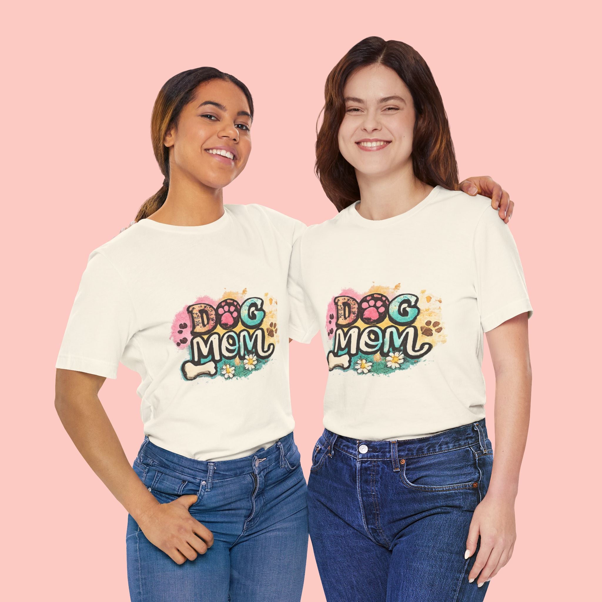 Dog Mom T-Shirt — Colorful Paw Print Graphic Tee for Pet Lovers