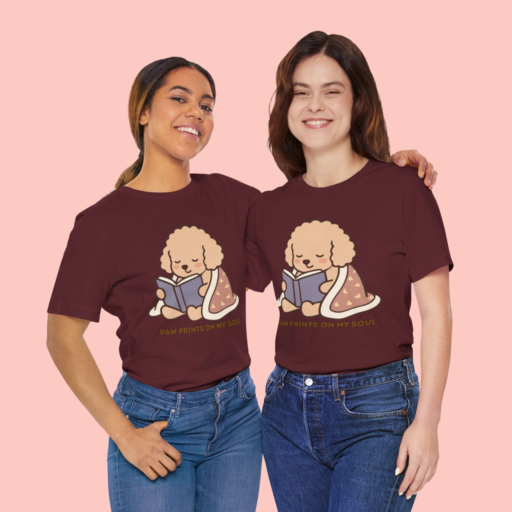 Paw Prints On My Soul T‑Shirt — Cute Reading Puppy Graphic Tee