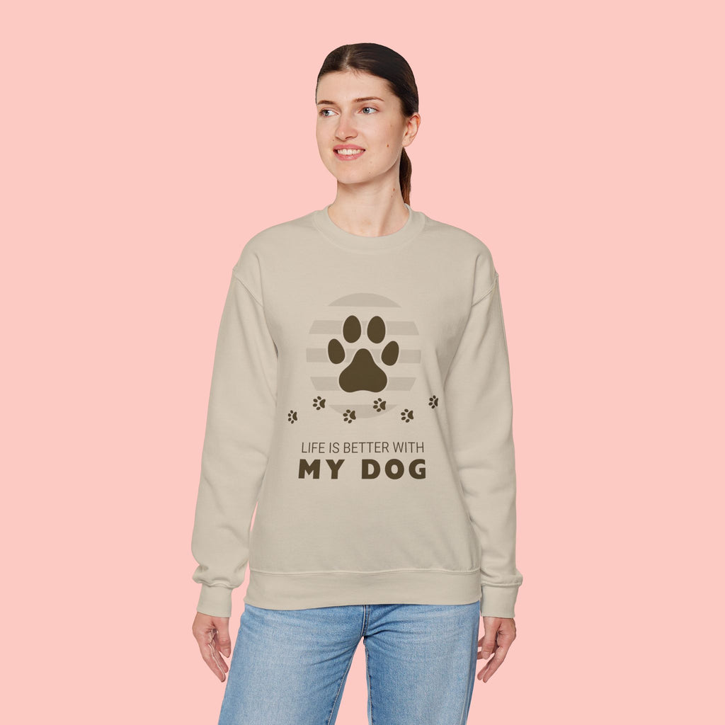 Life Is Better With My Dog Sweatshirt — Paw Print Crewneck for Dog Lovers