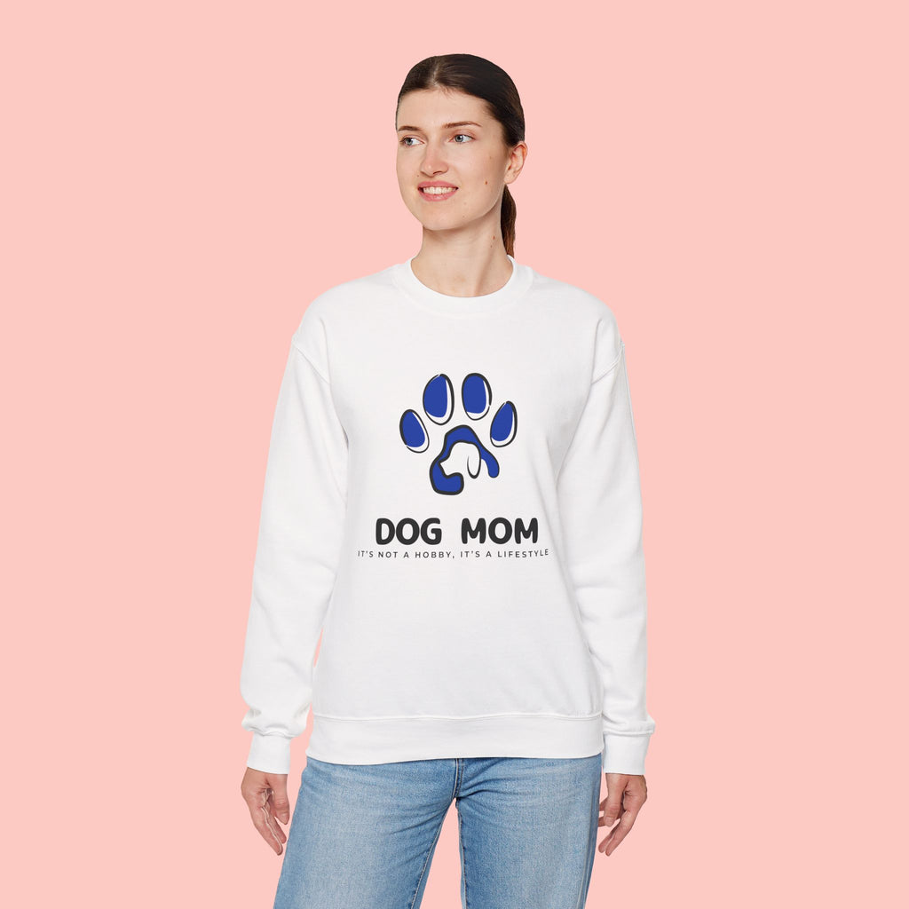 Dog Mom Crewneck Sweatshirt – Blue Paw Graphic "Dog Mom"