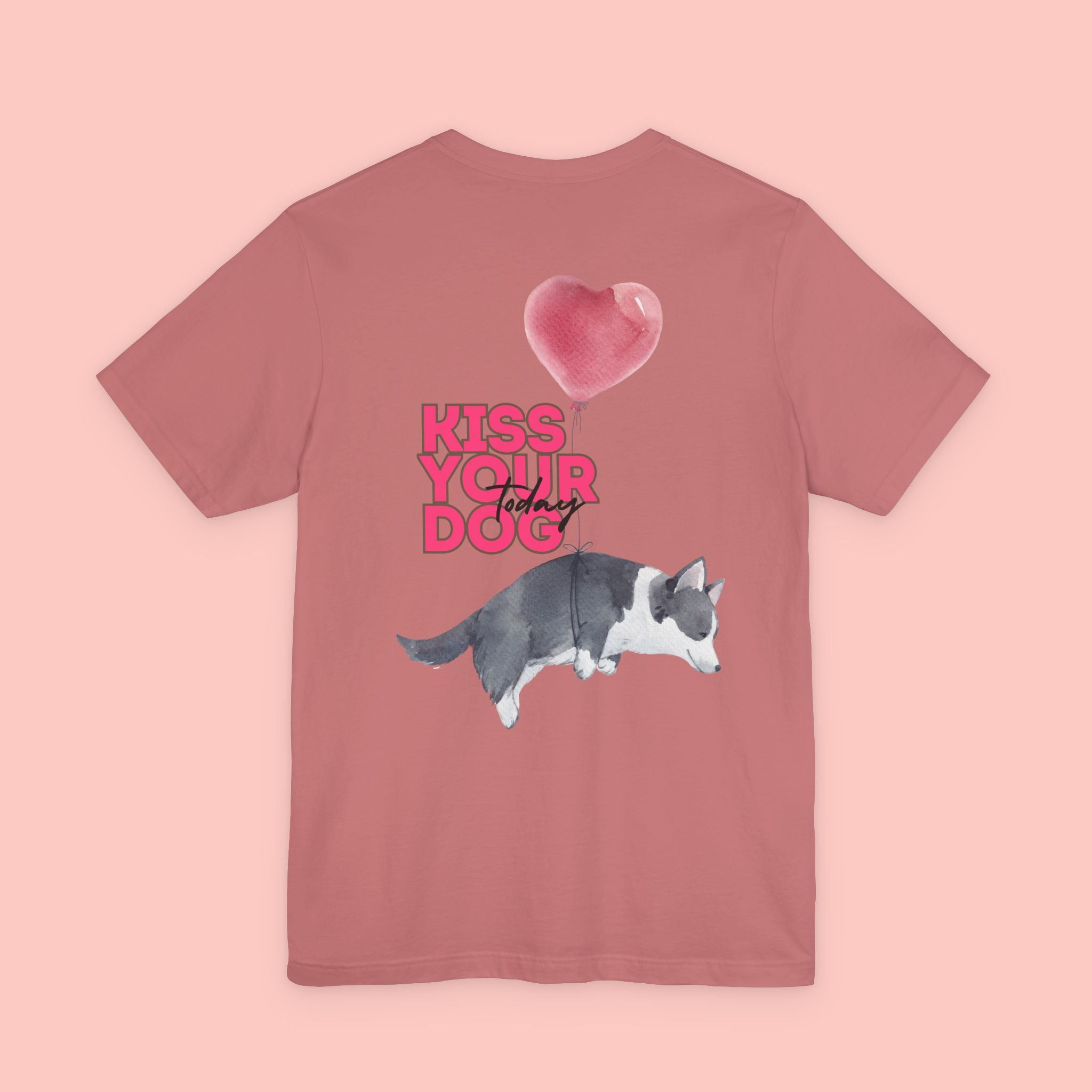 Kiss Your Dog Tee — Corgi Heart Balloon Graphic T-Shirt