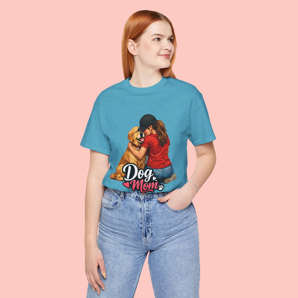 Dog Mom T-Shirt - Cute Woman Hugging Golden Retriever Tee