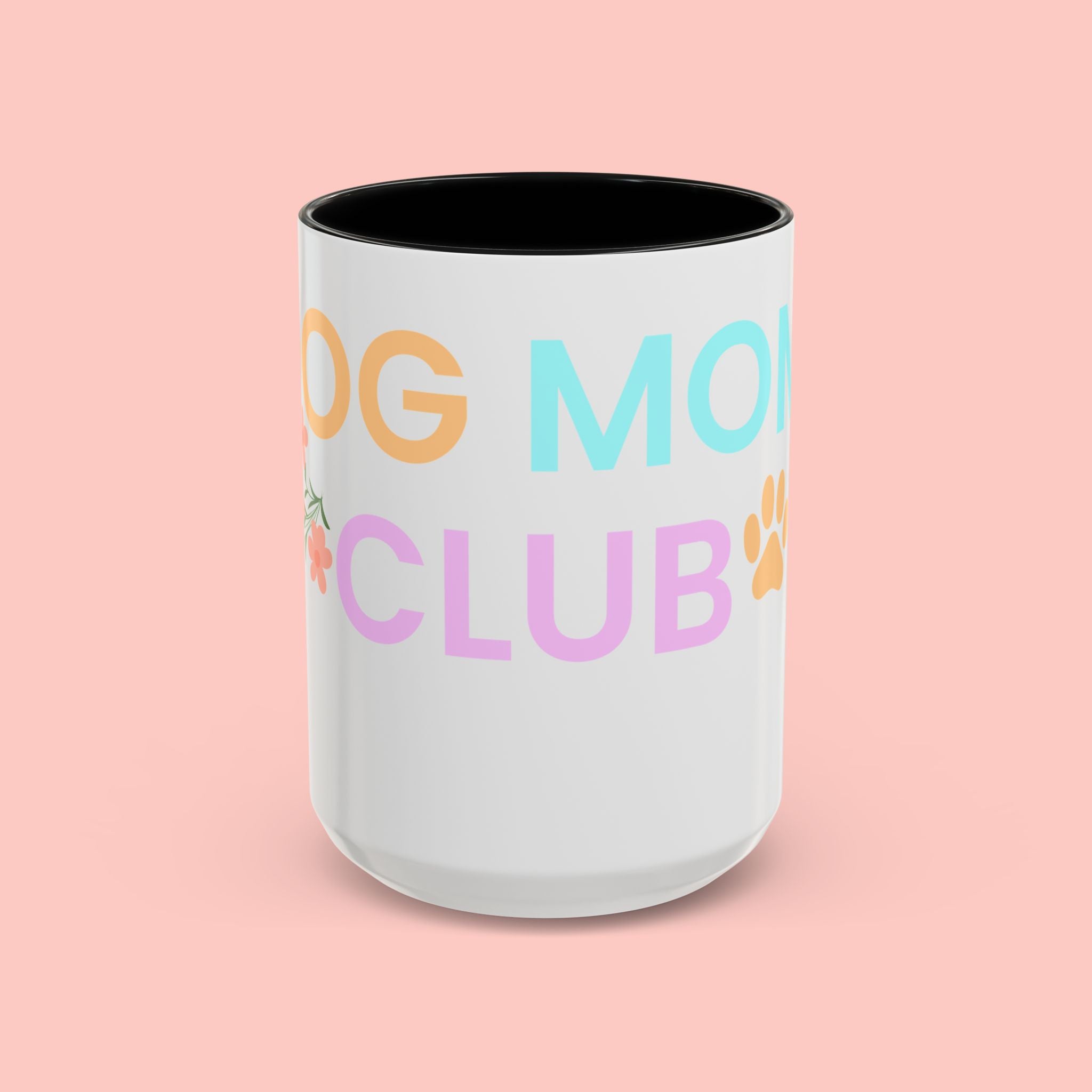 Dog Mom Club Accent Coffee Mug – Colorful Paw Print 11/15oz
