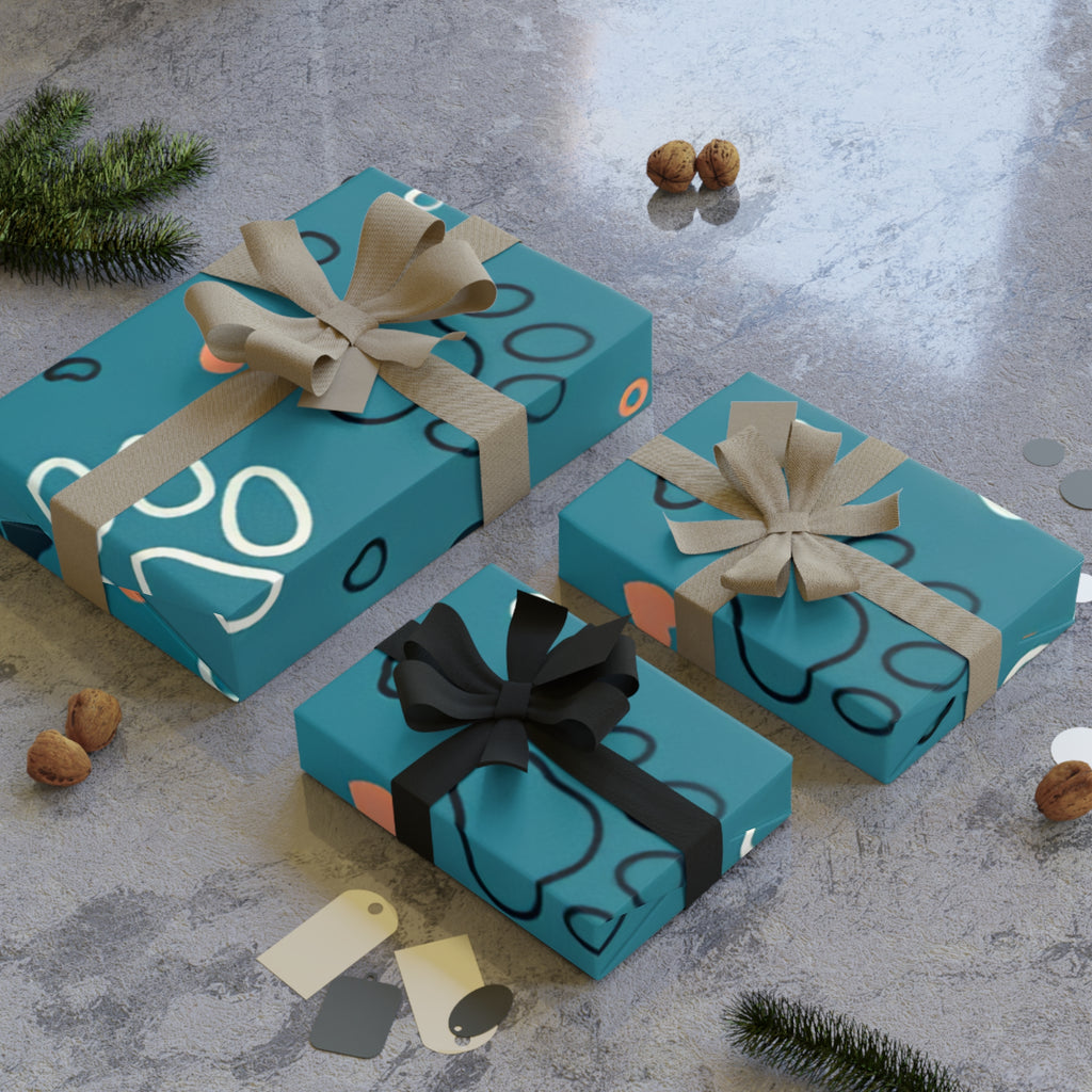 Paw Print Gift Wrapping Paper Roll — Teal Paw Pattern Wrapping Paper for Pet Lovers