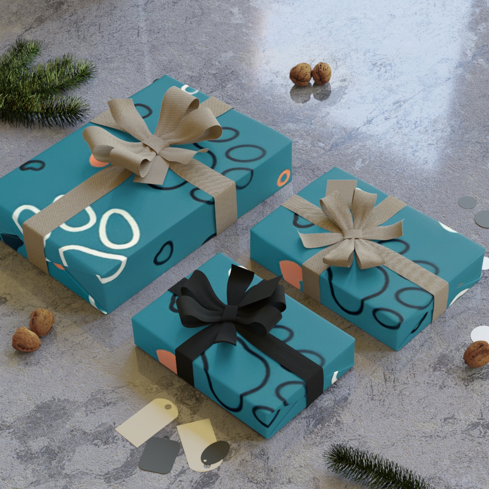 Paw Print Gift Wrapping Paper Roll — Teal Paw Pattern Wrapping Paper for Pet Lovers